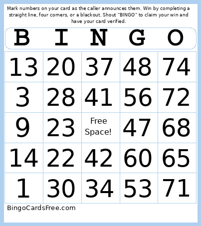 1-75 Number + Audio Bingo Card