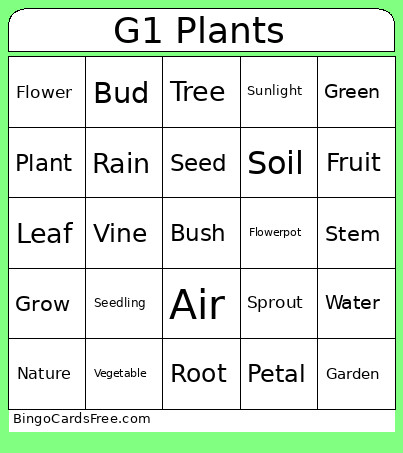 Grade 1 Science - Plants Bingo Card